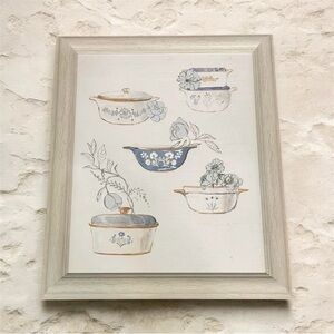 Framed Vintage Blue Floral Ceramic Dish Art Print